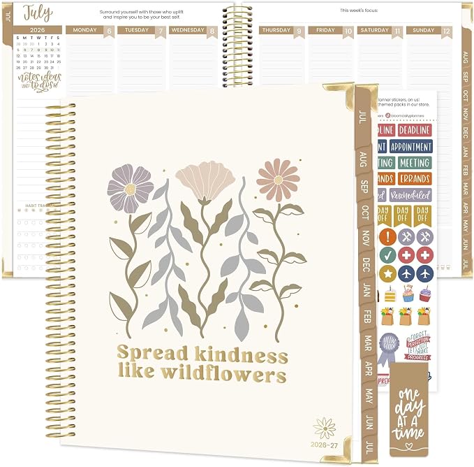 bloom daily planners 2026-2027 Hardcover Academic Year Goal & Vision Planner (July 2026 - July 2027) - 13 Months Weekly & Monthly Agenda Organizer - 7.5" x 9" - Spread Kindness Like Wildflowers