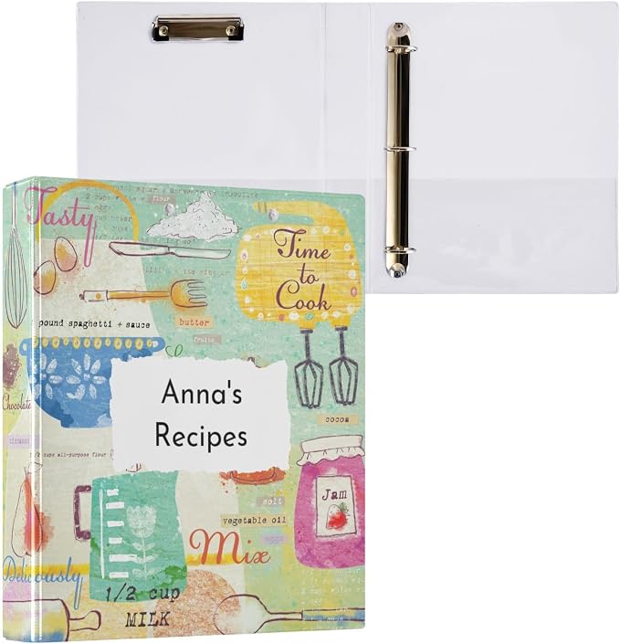 Personalized Recipe Binder 8.5x11 3 Ring Recipe Binder Customizable Cookbook Binders with Clipboard&Pockets Large Recipe Organizer for Kitchen, Recipes, Family-Hand Draw Cute Kitchen Supplies