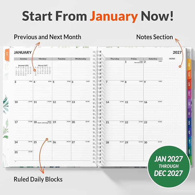 SUNEE 2027 Appointment Book, Quarter-Hourly, Weekly Monthly Planner, 8.5"x11",Eucalyptus