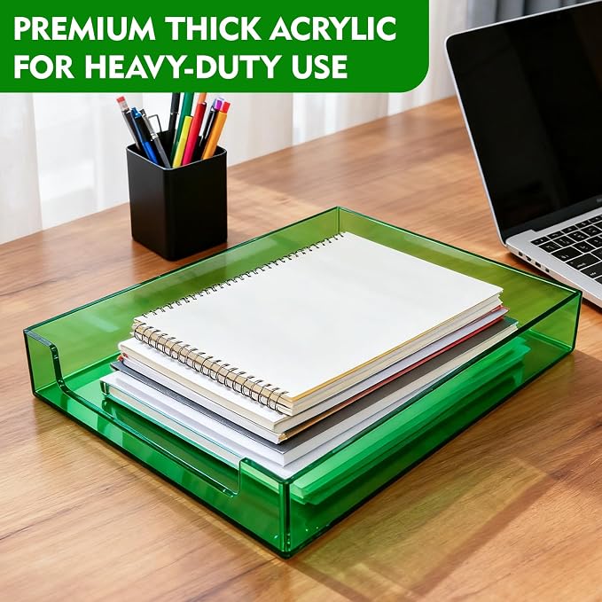 Paper Tray Acrylic File Organizer for Desk Letter Tray Desk Organizer Document Holder Sorter Storage for A4 Office Supplies Magazines, 13.8x10.6x2.4 Inches, Emerald Green