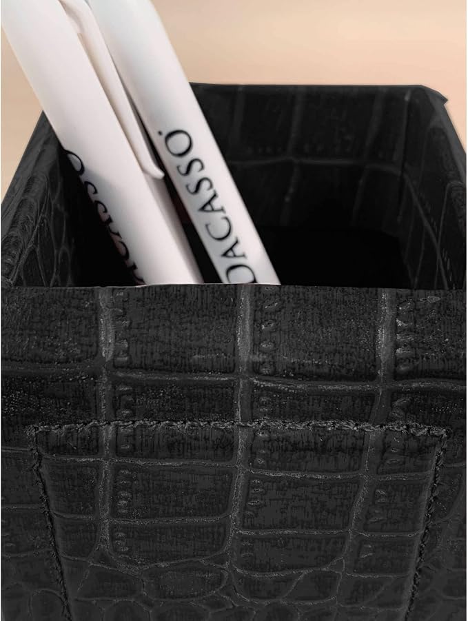 Dacasso Black Crocodile Embossed Leather Pencil Cup