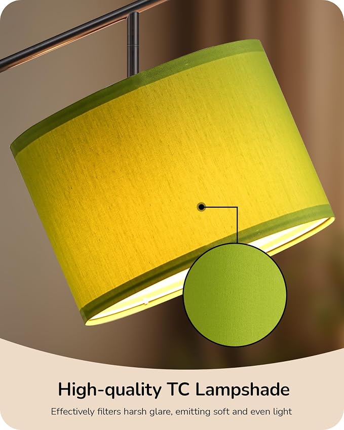 EDISHINE Modern Floor Lamps for Living Room, 64.7" Green Standing Lamp | 3 Color Temperatures, Bulb Included, Adjustable Linen Shade, Foot Switch, Minimalist for Bedroom, Living Room, Office