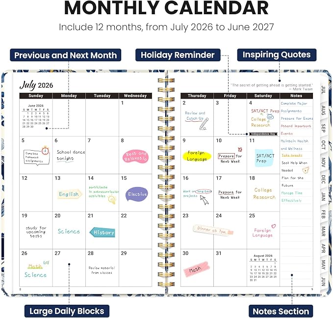 Planner 2026-2027, Academic Year Monthly & Weekly Planner Caledndar, July 2026 - June 2027, Hardcover Large Planning Agenda Book with Tabs for School Office Supplies, 8.5" x 11" - Blue Heirloom