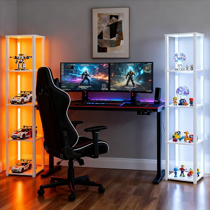 RGBCW Floor Lamp with Shelves, LED Smart Modern Floor Lamp with Music Sync, Color Changing Corner Display Shelf Lamp, Standing Lamp with Shelves for Living Room and Bedroom, Office, White