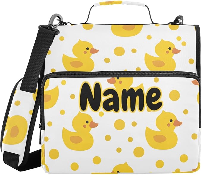 Custom Cute Yellow Ducks 3 Ring Binder Bag 1.5 inch Personalized Name Binder Organizer 500 Sheet Documents Storage for School Office