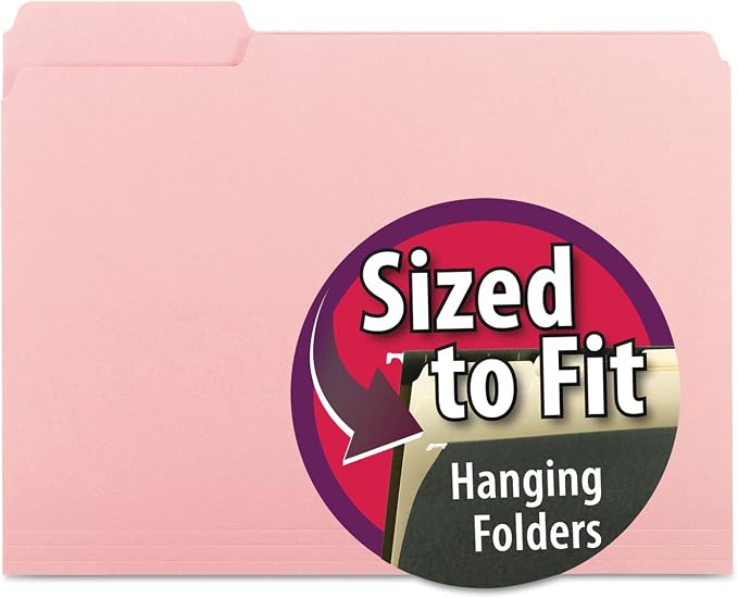 Smead Interior File Folder, 1/3-Cut Tab, Letter Size, Pink, 100 per Box, Expandable File Folders for Filing Cabinet