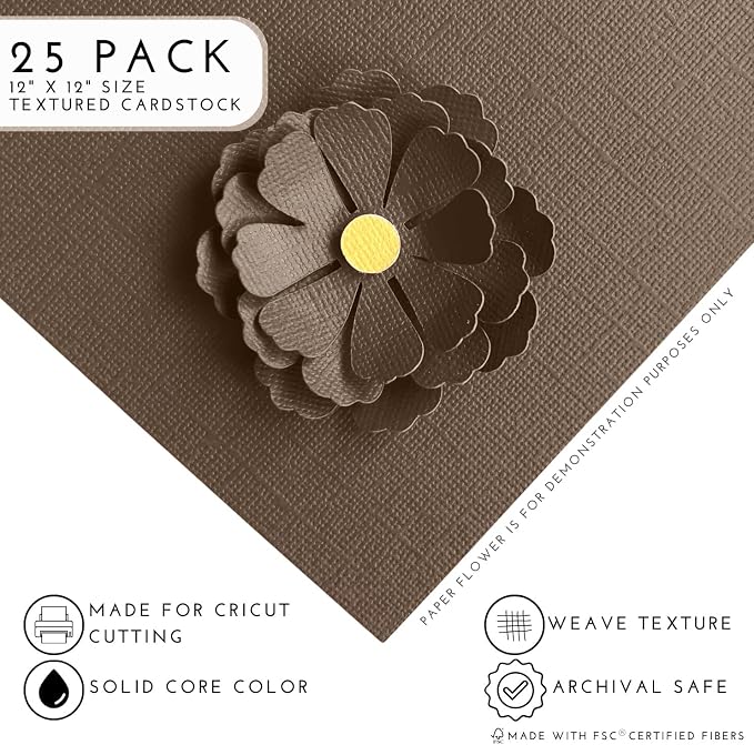 Maple Syrup—12x12 Textured Cardstock | 80lb Textured Brown Scrapbook Paper | Premium Cardstock for Cricut Cutting | 25 Sheets