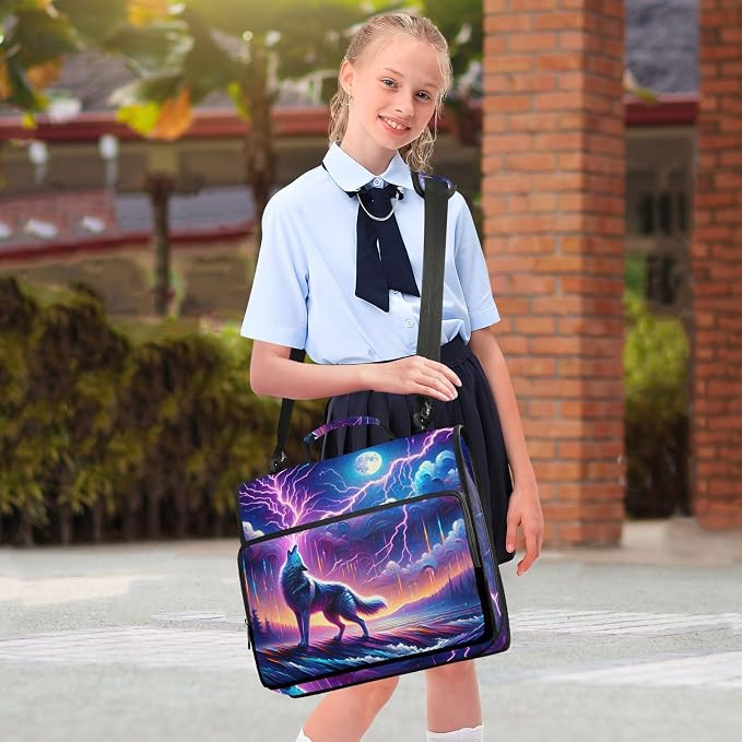 Galaxy Forest Wolves Zipper Binder Bag 3 Ring Binder with Shoulder Strap Zip Up 500 Sheets Capacity Multi Pockets for School Office Supplies