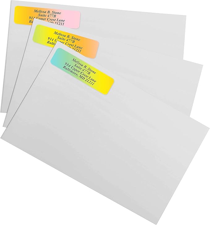 Cascading Rainbow Medley Personalized Return Address Labels with Elegant Plastic Dispenser - Roll of 250 Custom Stickers