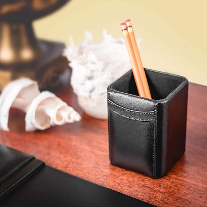 Dacasso Black Bonded Leather Luxury 3 Piece Desk Set - Blotter Pad & Desk Mat Organization Essentials - Executive Decor and Surface Protector