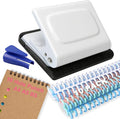 10 Hole Punch Binding Machine for Planner, Manual Binding System with 10 Multi-Color Binder Rings for Making 26 Holes on B5, 30 Holes on A4, 20 Holes on A5 Book, 10 Sheet Capacity - White