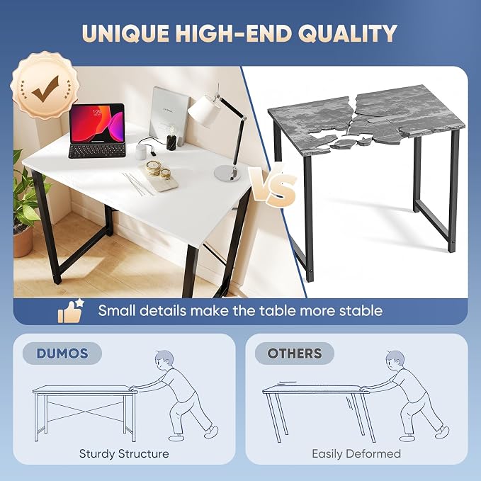 DUMOS 32 Inch Small Computer Desk, Gaming Desks for Home Office Bedroom | Modern Study Writing Work Table, Craft PC Desk Simple Workstation with Reinforcement Structure, Black and White
