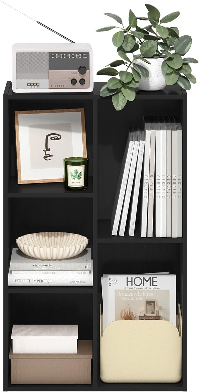 Furinno LUDER Book Shelf, 5-Cube Bookshelf, Reversible Bookcase, 9.4 x 19.5 x 31.5, Easy Assembly, for Living Room, Bedroom, Home Office, Blackwood