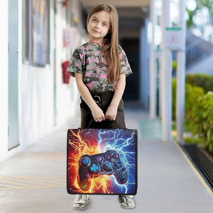 Game Controller Fire Electric Spark Zipper Binder Bag 3 Ring Binder with Shoulder Strap Zip Up 500 Sheets Capacity Multi Pockets for School Office Supplies