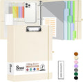 2 Inch 3 Ring Linen Binder Organizer, BVSSX Three Ring Binders with Clipboard, Plastic Folder, 5-Tabs Pocket Dividers with Sticker Labels, Pen Loop, Elastic Strap (Beige, Letter Size)