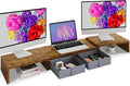 TEAMIX Dual Monitor Stand Riser - Length and Angle Adjustable White Monitor Stand with 2 Drawers to Storage Large Computer Riser for 2 Monitors/Laptop/PC, Wood Screen/TV Stand Desk Organizer (Brown)