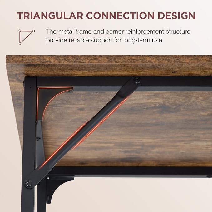 PayLessHere | 39 Inch Computer Desk | Brown | Sturdy Office Desk | Metal Frame, Adjustable Feet | Water-Resistant, Scratchproof Surface | Writing Table for Home Office or Study | Pack of 1