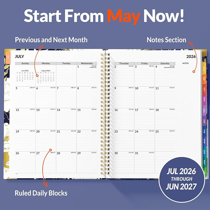SUNEE 2026-2027 Appointment Book, Quarter-Hourly, Weekly & Monthly - from July 2026 to June 2027, 8.5"x11" Academic Planner, Flexible Cover, Note Pages, Bookmark, Spiral Binding, Vintage
