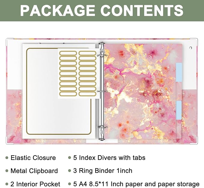 Rouidr 3 Ring Binder with clipboard, 1 inch 8.5 x 11 in Letter Size View Binders Organizer with Dividers Tabs & Clear Sleeves, School Supplies, Office Supplies