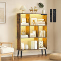 7-Cube Bookshelf with LED Lights, Touch & Remote Control, Freestanding Open Bookcase Storage Shelf, Dimmable Modern Wooden Display Organizer with Legs for Living Room, Bedroom (Rustic Brown)