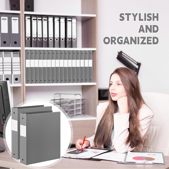 Henoyso 12 Pcs 1.5 Inch 3 Ring Binders, Letter Size,Gray | Binders Bulk, Holds 350 Sheets, Round Rings, Durable Flexible PP Plastic Covers, Pockets Labels, School Office Supplies