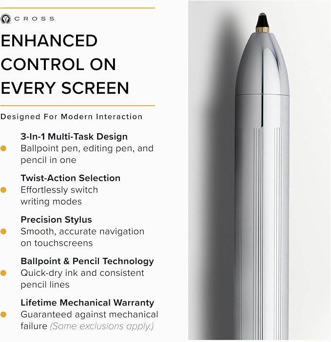Cross Tech3+ Lustrous Chrome Multifunction Pen, Black Ink, Corporate Gift