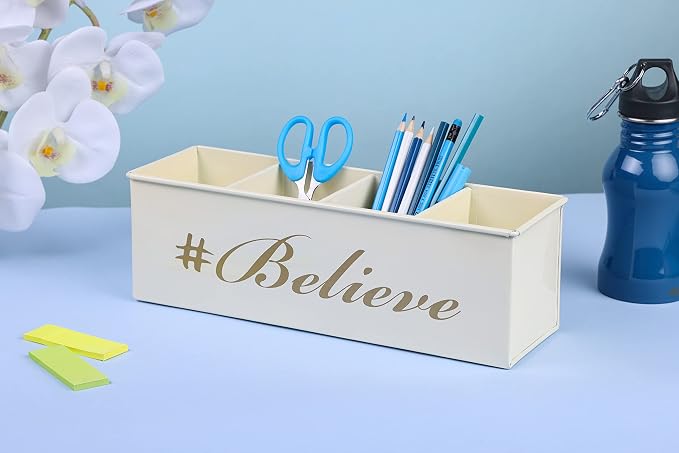 DUDKI Home Present Desk Organiser 4 compartments Decorative Pen Pencil holder/Vanity Kit/Travel Box/Makeup Box/Cosmetic Box/Storage Box/knife Holder/Spoon Holder-Gift Office Desk Décor