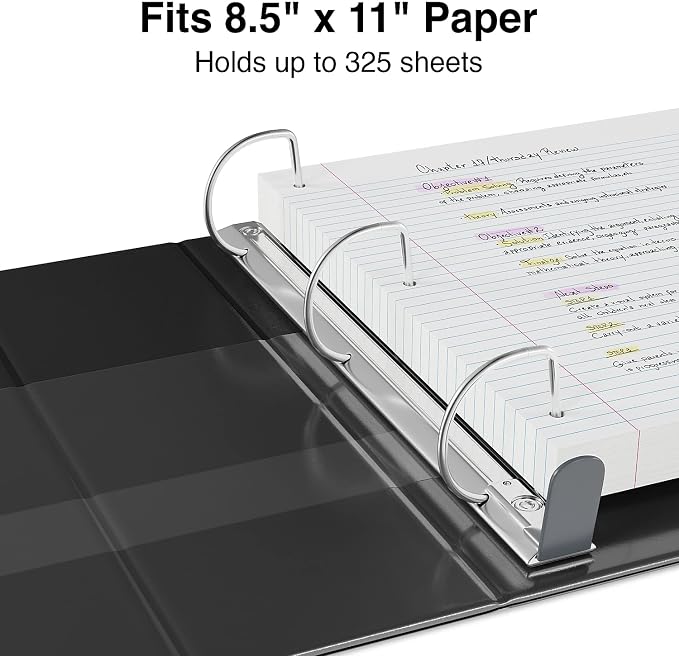 Staples Heavy‑Duty 1.5‑Inch 3‑Ring View Binder with D‑Rings, 4 Interior Pockets for Secure Document Storage, Black, 3‑Pack