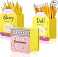 3 Pcs Pencil Shaped Holder Eraser Storage Bucket Wooden Sharp and Dull Holder Cute Wood Pencil Dispenser for Back to School Classroom Students Teachers Office Desk Organization Accessories