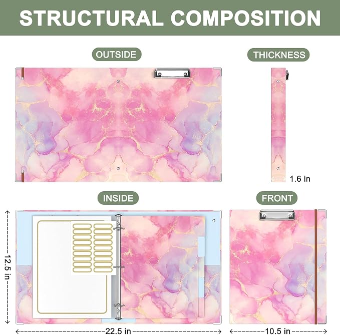 Rouidr 3 Ring Binder with clipboard, 1 inch 8.5 x 11 in Letter Size View Binders Organizer with Dividers Tabs & Clear Sleeves, School Supplies, Office Supplies