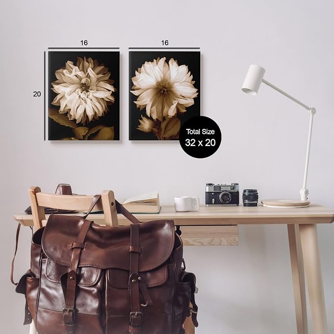 Sepia Chrysanthemum Floral Still Life, 16 x 20 Inch Canvas Wall Art Set | Stupell Industries · By Caroline Kelly · Ready to hang · Timeless botanical decor · Made in USA
