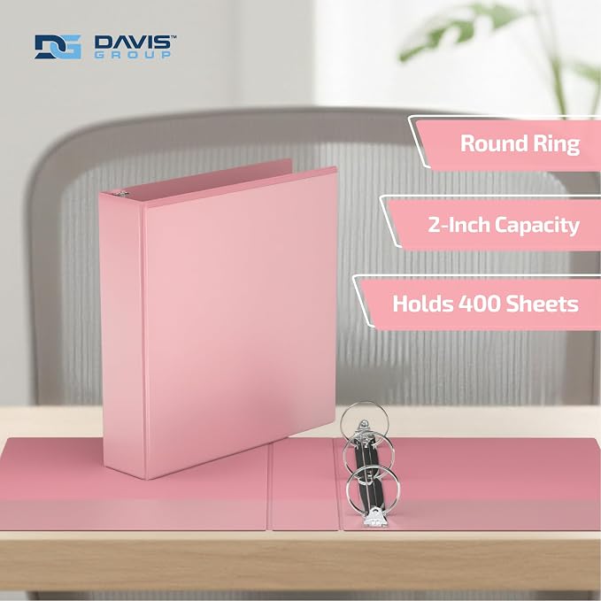 Pack of 6 Premium View Binders, Ring Binders with Clear-View Cover and Interior Pockets, Pastel Color Options, 2 Inch, Blush