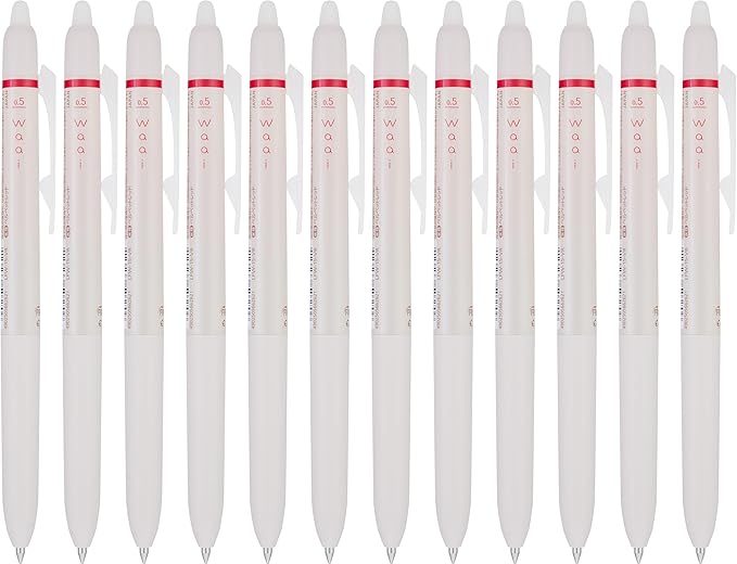 PILOT FriXion Waai Retractable & Refillable Erasable Gel Pens, Extra Fine Point 0.5 mm, Cherry Red Ink, 12 Count