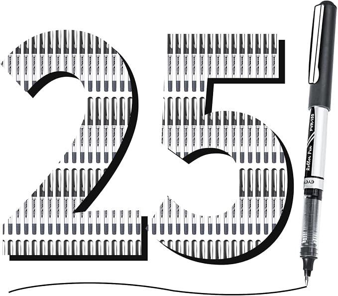 EYEYE Black Rollerball Pens Pack of 25, 0.7mm Fine Point, Quick Dry | Back to School Essentials, Liquid Ink Roller Ball Pen Fine Point Smooth Writing Pens for Journaling, Office Supplies