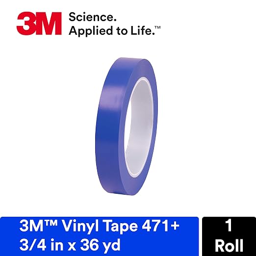 3M Vinyl Tape 471+, Indigo, 3/4 in x 36 yd, 5.3 mil, 1 Roll | Fine Line Tape for Paint Masking Striping, Color Separation and Complex Designs, High-Temperature