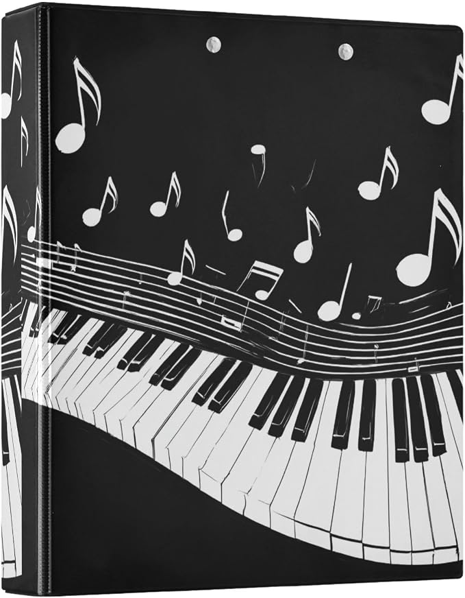 Aslsiy Kids 3 Ring Binder 1.5 Inch Piano Keys Musical Notes Girls Round Clipboard Binder Decorative Harcover Binders Organizer for Office School Supply