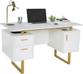 Techni Mobili 51"W Computer Desk w/ 2 Drawers & Storage Cabinet, White/Gold | Home office workstation, durable construction, everyday productivity, Ideal for home office, Workspace organization