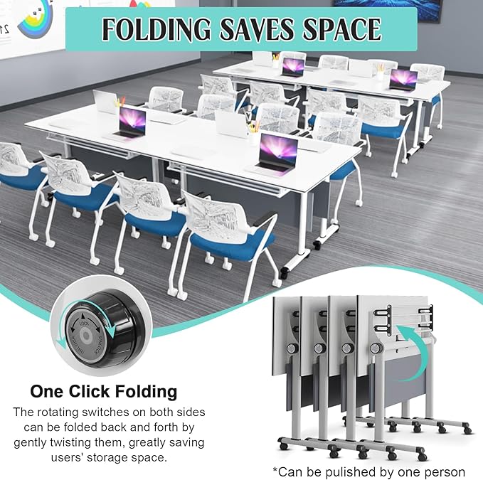 Conference Table,55.1''Folding Conference Room Table for 4-12 People,Mobile Flip Top MeetingTraining Table with Different Coulor and Styles for Offices, Classrooms,Meeting Room (4, B)