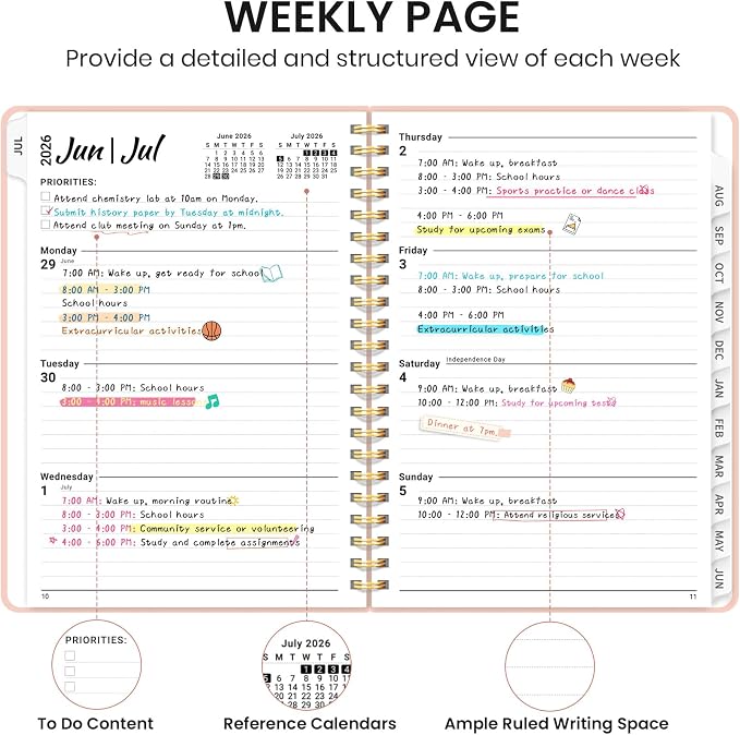Taja 3 Pack Planner 2026-2027, Jul 2026-Jun 2027 Monthly & Weekly Planner | 6.3" x 8.5", Hardcover Academic Calendar, Teacher Student Planning Book for Office School Supplies, Black Pink Aquamarine