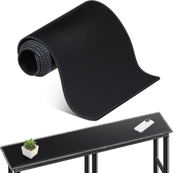 CENNBIE Console Table Leather Cover - 47 x 5.9 Inches Sofa Table Narrow Long Mat - TV/Media/Gaming/Center Console Table Protector Pad for Narrow Side Table, Sideboard, Entryway Table (Black)