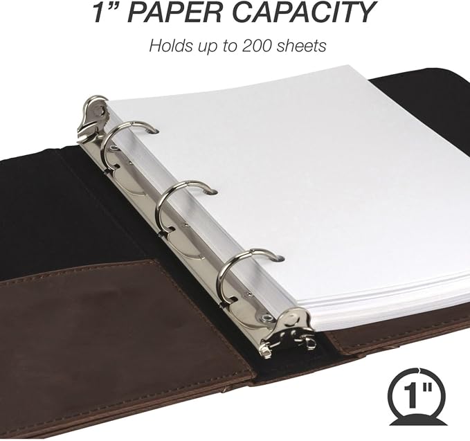 Samsill Vintage Leather Mini 3 Ring Binder 1 Inch Round Ring (Holds 200 Sheets), 5.5 x 8.5 Inch Documents, Professional Organizer, Planner, Notebook, Brown