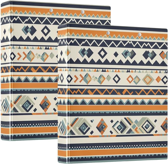 Aztec Navajo 1.5 Inch 3 Round Ring Binders with Pocket Clip, Holds 200 Sheets Documents for Office Classroom Student Organization Hard d Ring Binders with Printed