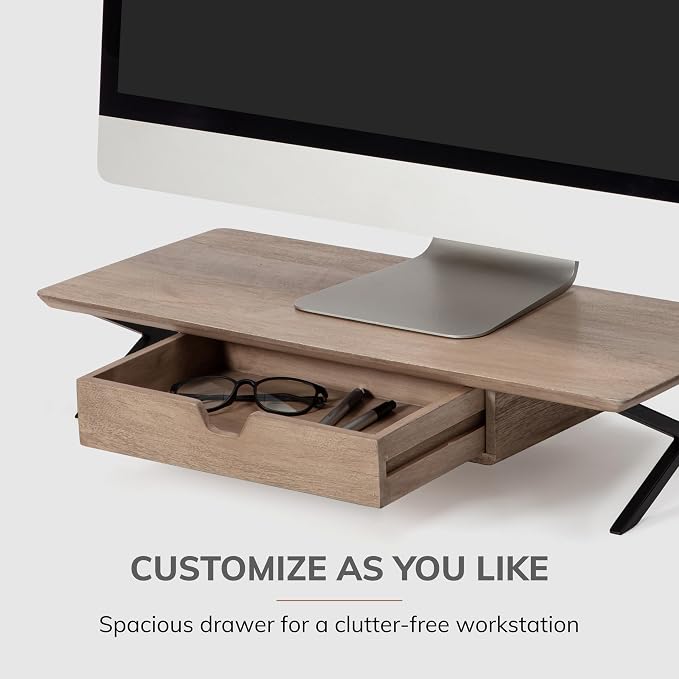 Anji Mountain Monitor Stand - Desktop Organizer & Laptop Riser, Ergonomic Monitor Riser, Space-Saving Monitor Stand for Desk, Durable Construction, Easy Assembly, Ideal for Home & Office,Biscotti