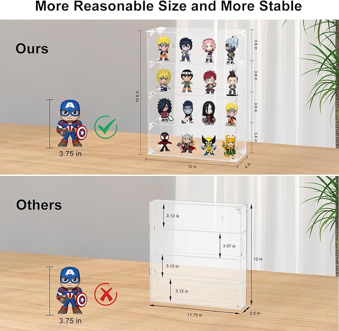 Acrylic Display Case, 4 Tier Clear Display Case for Mini Funko Pop Figures, Wall Mounted or Desktop Dustproof Display Cabinet Box for Collectibles Mini Toys Figurines Lego Model Dolls (12x4x15.9 inch)