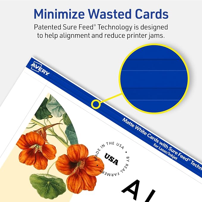 Avery Printable Rectangle Cards, Sure Feed Technology, 5" x 7", Matte White Cardstock, Laser/Inkjet Printable, 50 Total, Great for Invitations and Thank You Messages