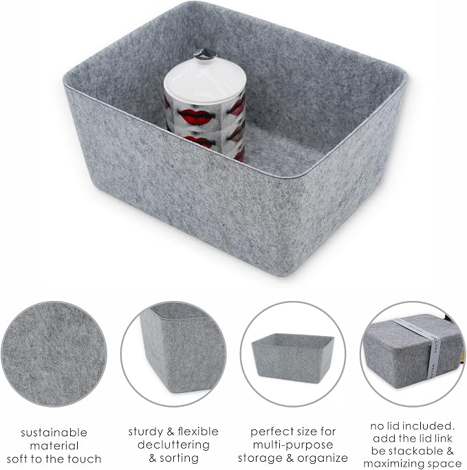 Felt Storage Bin Wide Deep Drawer Organizer Caddy Minimal Box Gray