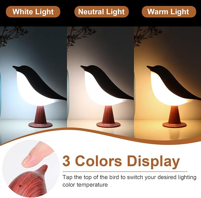 VoMii Bird Desk Lamp Set of 2, Small Table Lamp Cordless Touch Dimmable Night Light with 3 Color Temperature, Rechargeable Decorative Lamps for Bedroom Bedside Nightstand, Desk Decor, Bird Gifts