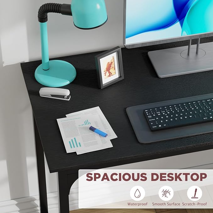 PayLessHere | 39 Inch Computer Desk | Black | Sturdy Office Desk | Metal Frame, Adjustable Feet | Water-Resistant, Scratchproof Surface | Writing Table for Home Office or Study | Pack of 1