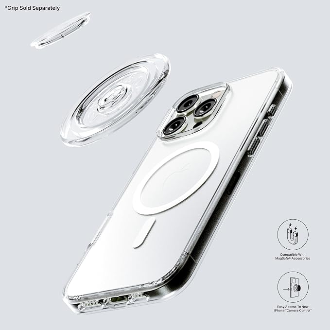 PopSockets iPhone 16 Pro Max Phone Case with MagSafe, Wireless Charging Compatible, Clear - Clear