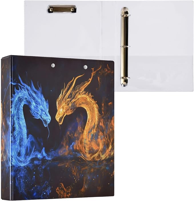 Funny Dragon Orange Dragon 3 Ring Binder with 2 Interior Pockets 1.5 inch Binders 3 Ring Heavy Duty Fit 8.5" x 11" Letter Size for Office School, 2 Pack